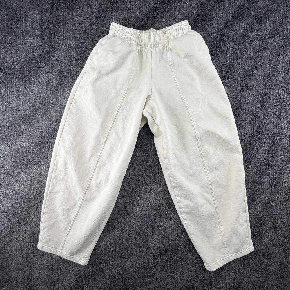 Zara Pants Womens Small White Barrel Sweatpants Tapered Elastic Waist Pockets
